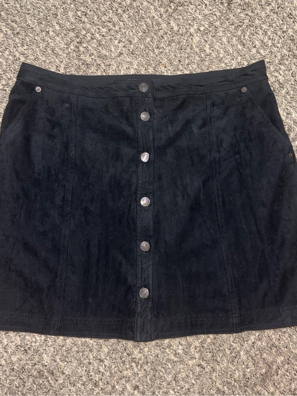 Abercrombie Fitch Black Faux Suede Button Front Mini Skirt XL